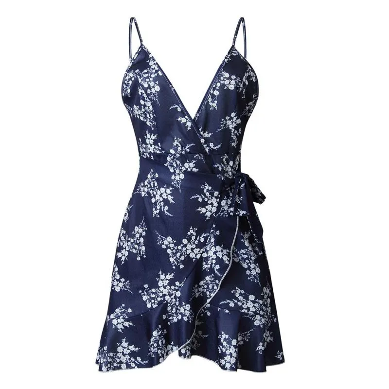 VenusFox Sexy Ruffles Backless Boho Floral Dress