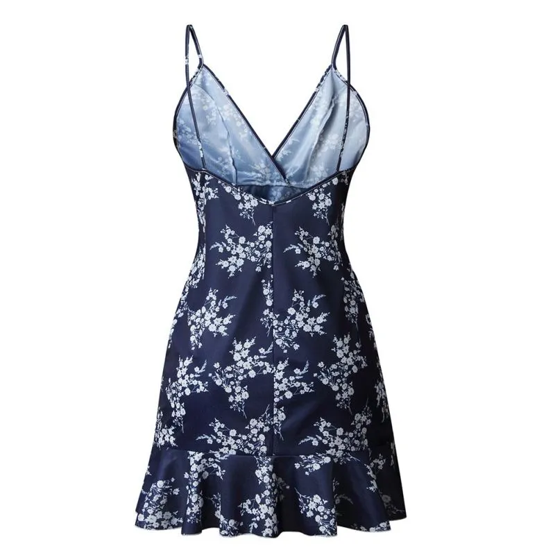 VenusFox Sexy Ruffles Backless Boho Floral Dress