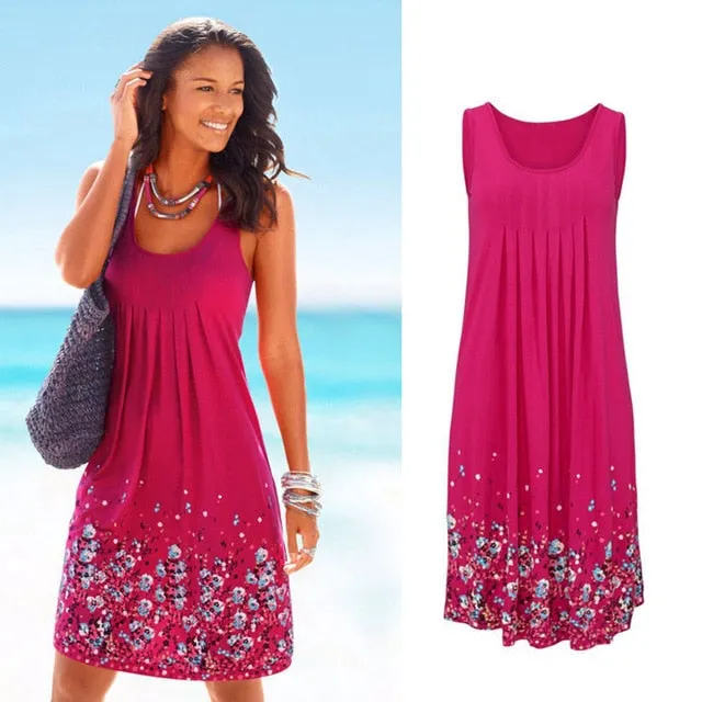VenusFox Sleeveless Floral Print Loose Dress Six Colors