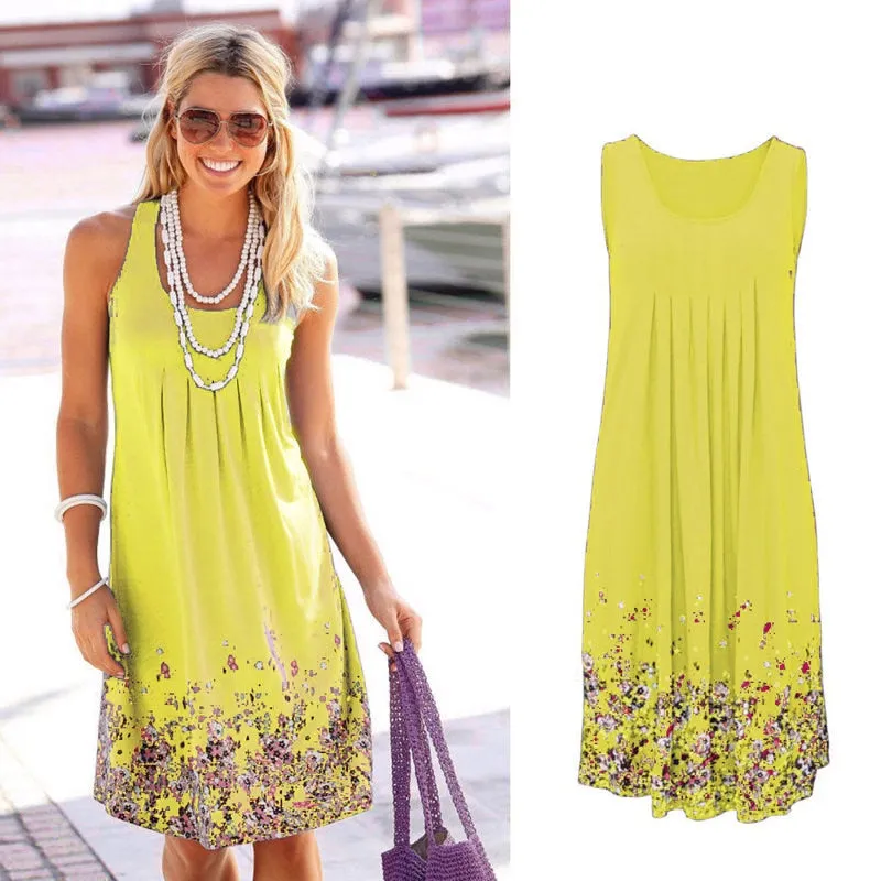 VenusFox Sleeveless Floral Print Loose Dress Six Colors