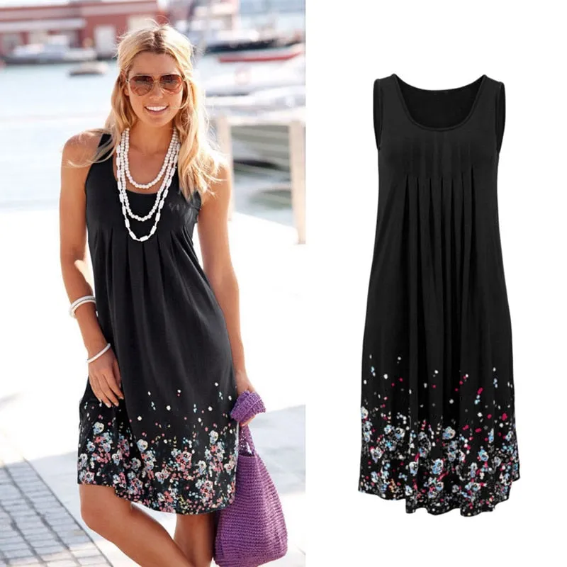 VenusFox Sleeveless Floral Print Loose Dress Six Colors