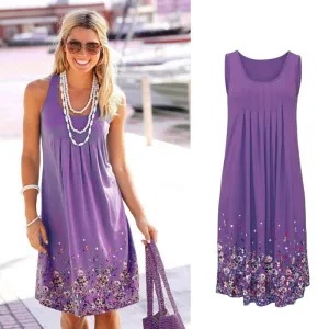 VenusFox Sleeveless Floral Print Loose Dress Six Colors