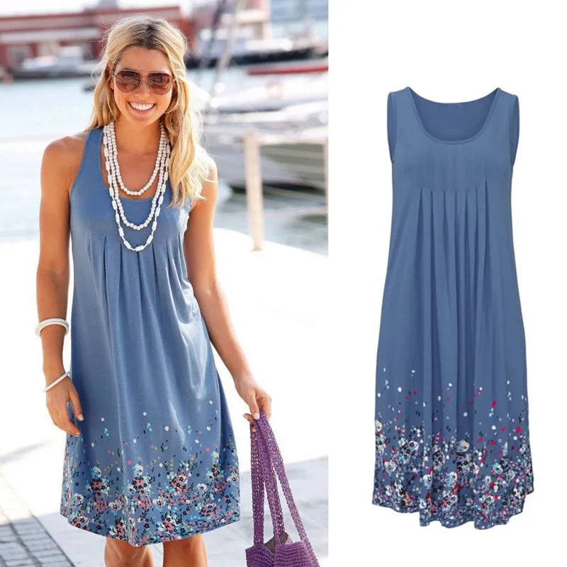 VenusFox Sleeveless Floral Print Loose Dress Six Colors