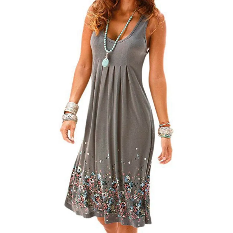 VenusFox Sleeveless Floral Print Loose Dress Six Colors