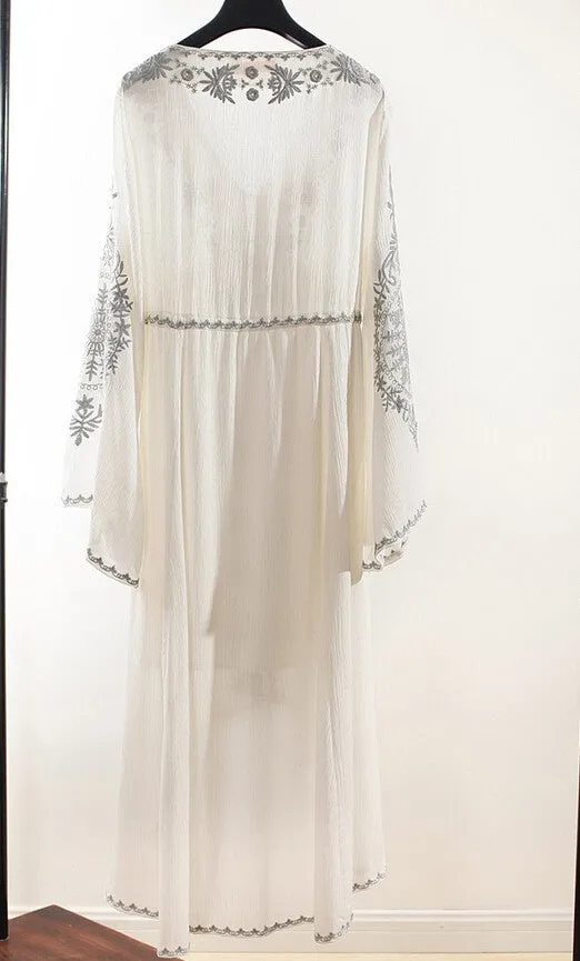 VenusFox Vintage Flower Embroidered Cotton Tunic Hippie Long Dress