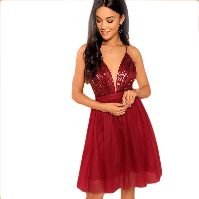 VenusFox Women Sexy Party Backless High Waist Dress