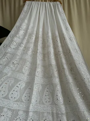 Viscose White Chikankari saree with Mukaish Work