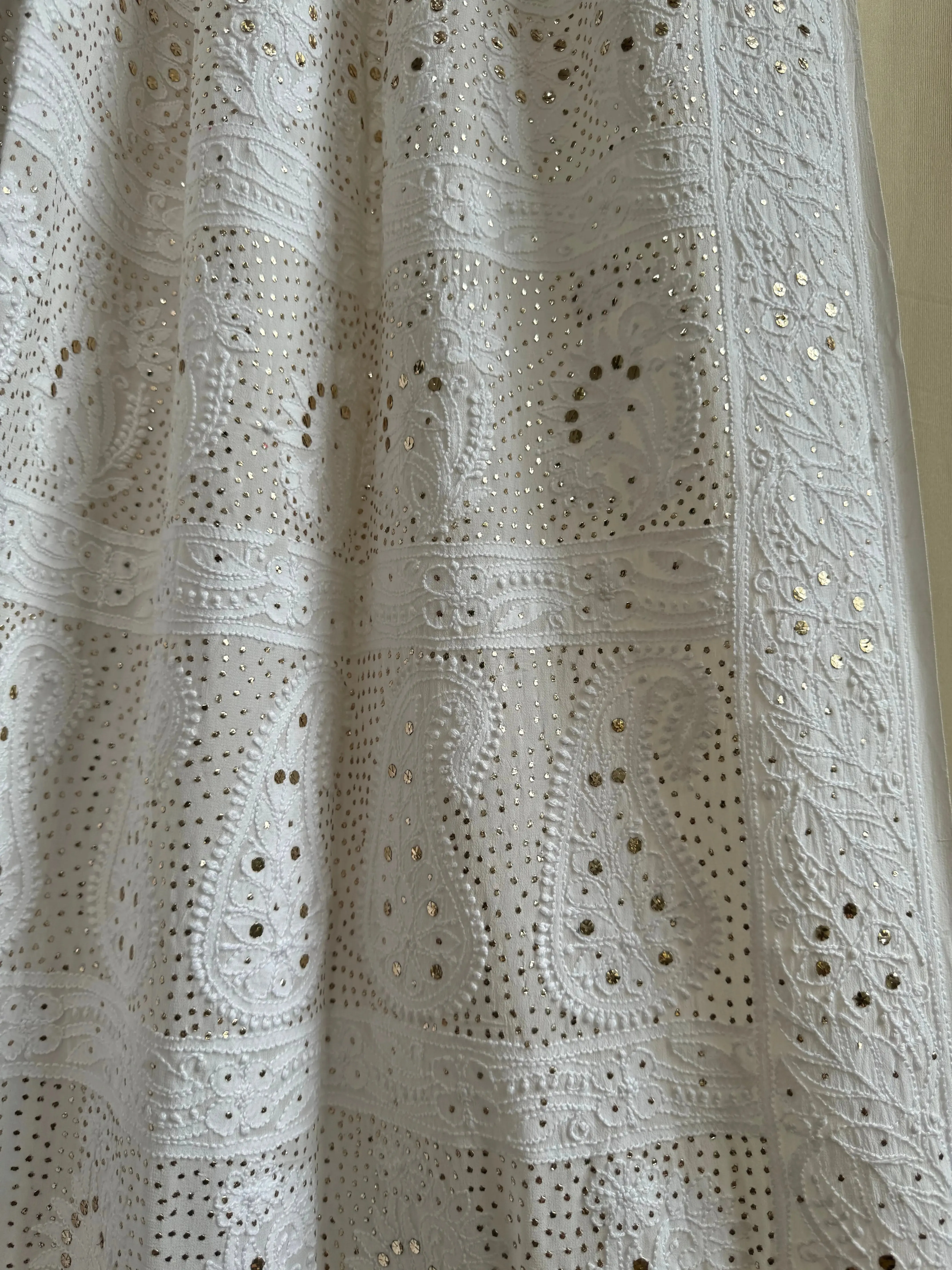 Viscose White Chikankari saree with Mukaish Work