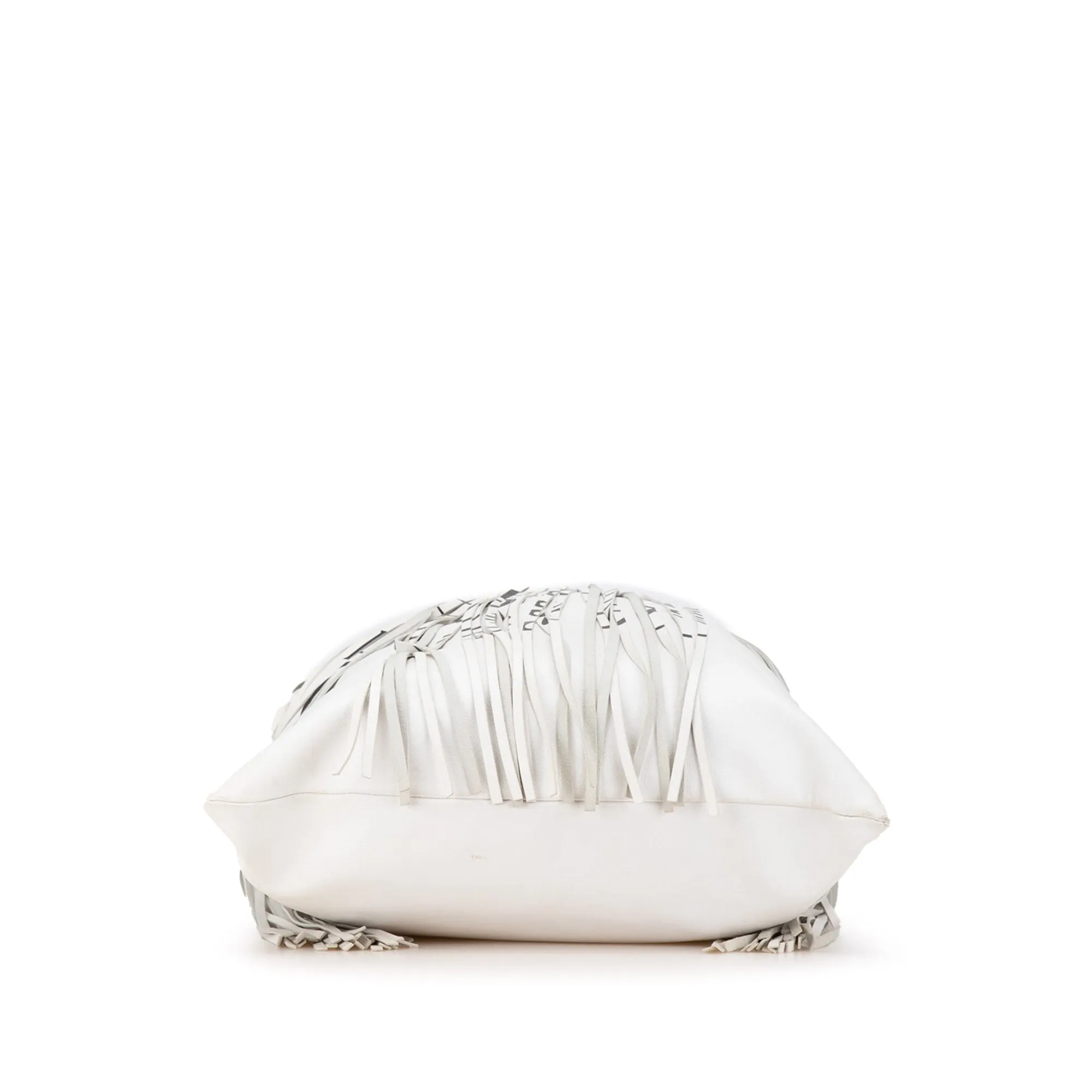 White LOEWE Leather Vertical Logo Fringe Tote