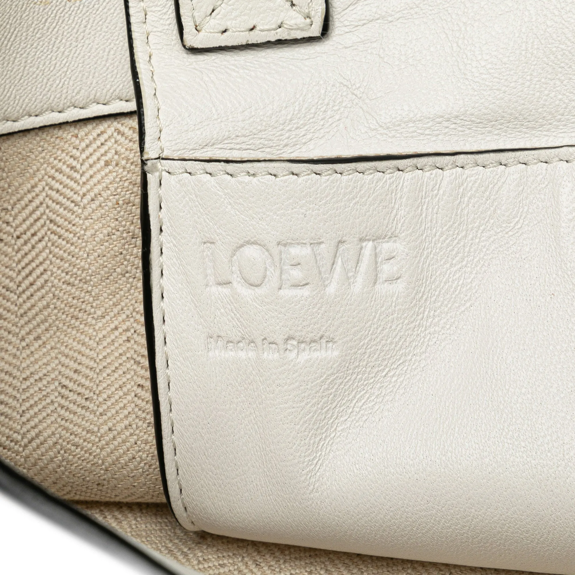 White LOEWE Leather Vertical Logo Fringe Tote