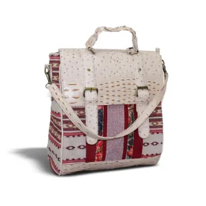 White Textured Leatherette & Jute Kilim backpack