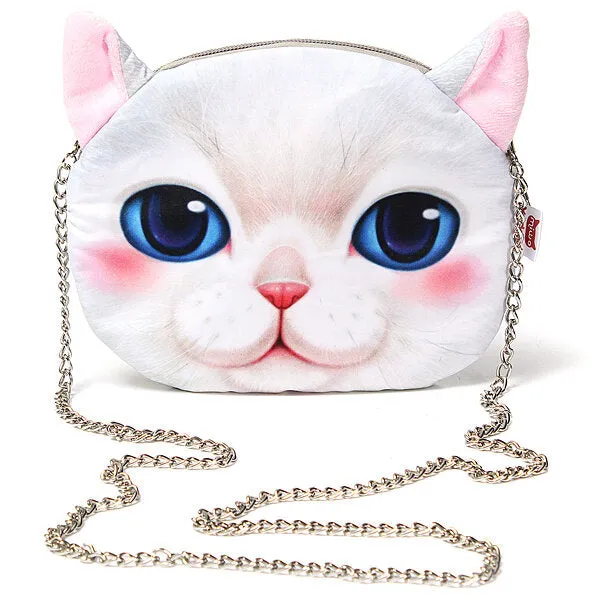 Women Cute Cartoon Cat Head Pattern Shoulder Bag Chain Cross Body
