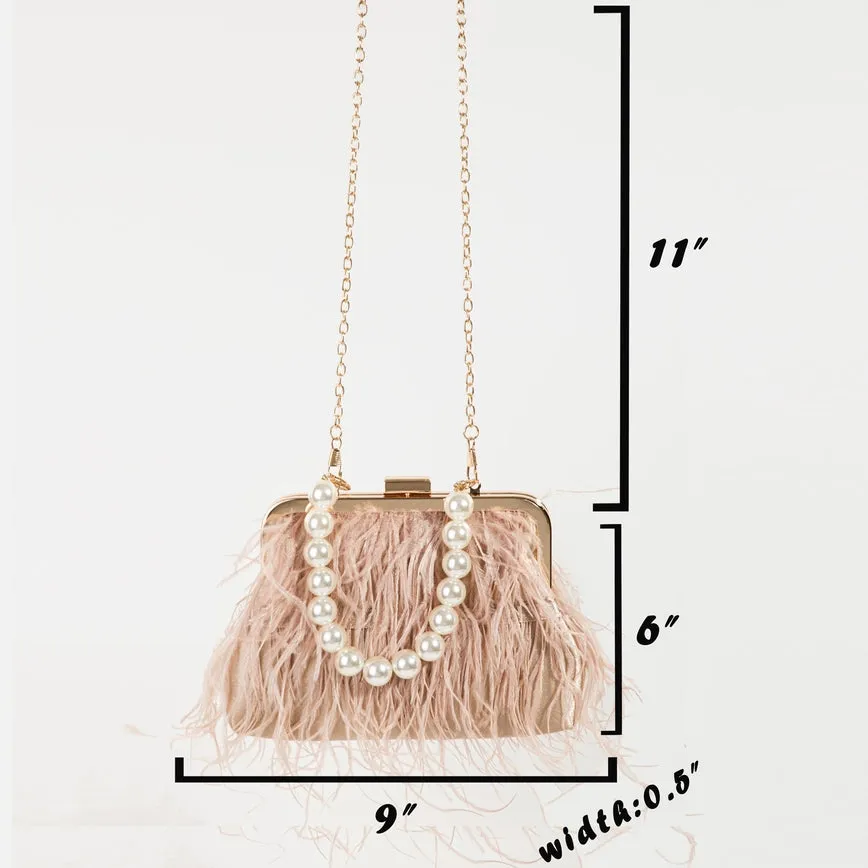 Women's Feather Fringe Clutch Bag / BLACK