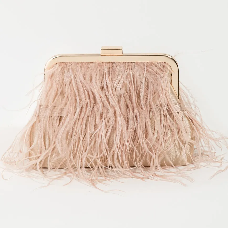 Women's Feather Fringe Clutch Bag / GREEN